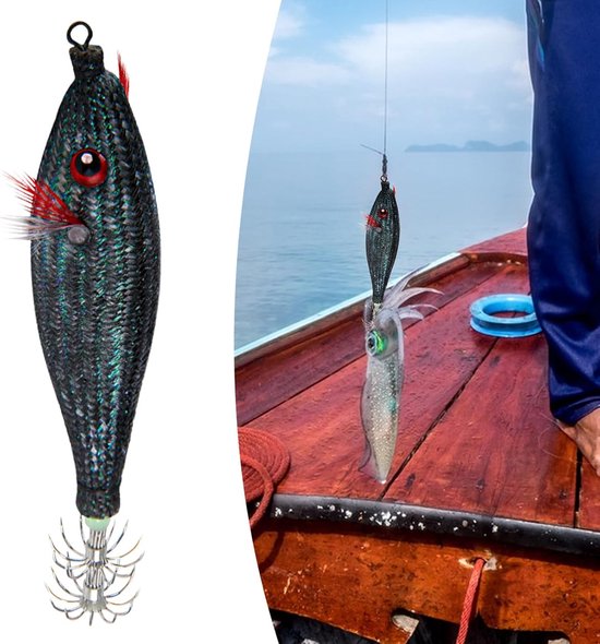 Inktvis Kunstaas - Zeevis Aas - Vissen in Zee - Fluorescerende Haken - 10 cm - Grijs — afbeelding 5