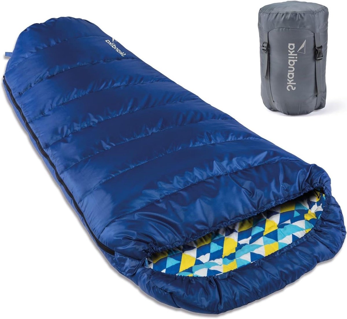 Mummieslaapzak XXL - Slaapzak kamperen - Buiten slapen - Koppelbaar met flanel - 220 x 110 cm - Donkerblauw