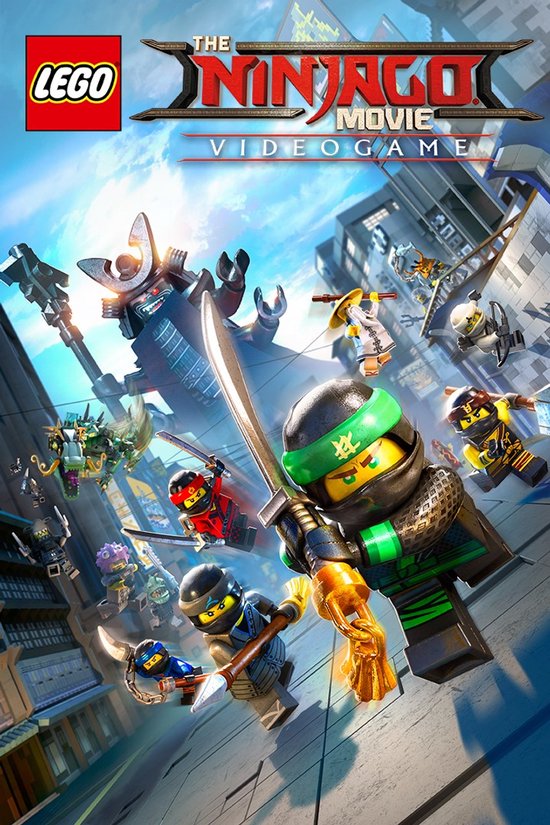 De cover van de Nintendo Switch game 'The Lego Ninjago Movie Videogame' met verschillende ninja's.