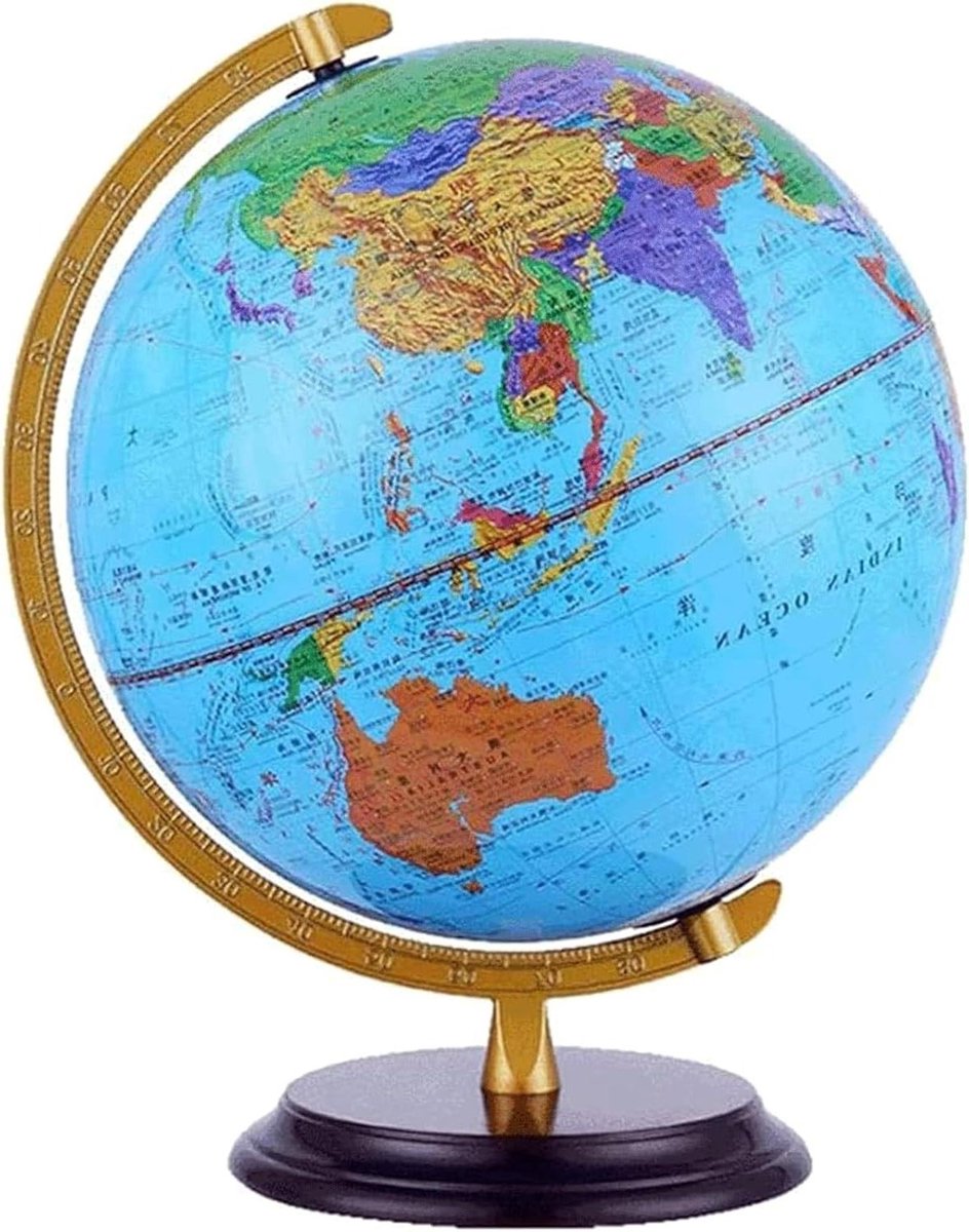 Roterende Wereldbol - Aardbol Educatief - Geografie Leren - HD Geprinte Kaart - 32 cm Diameter - Blauw Oceaan