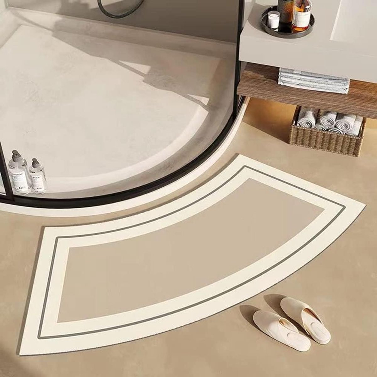 Zachte, gebogen badmat voor ronde douche, antislip, snel drogend badmat met ventilator, st