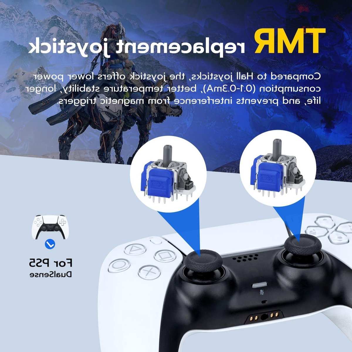 Elektromagnetische Joysticks Vervangingsset voor PS5 Controller met 3D Analoge ThumbStick Caps en Accessoires voor DualSense en DualSense Edge thumbnail 6