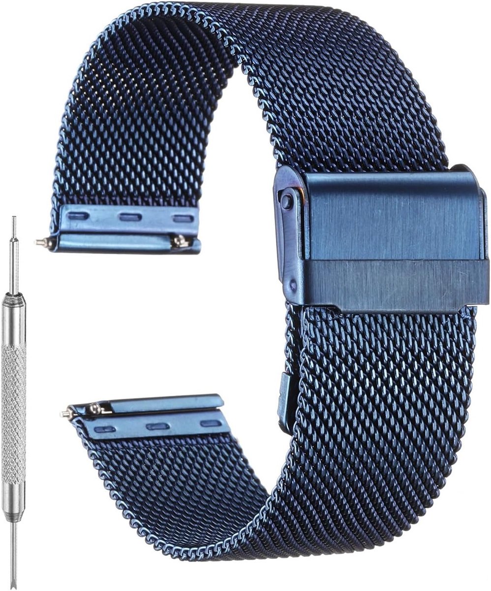 Verstelbare Mesh Horlogeband voor Heren en Dames van RVS - Snelle Verwisseling, Milanese Stijl, Geschikt voor 20mm Horloges, Perfect als Cadeau in Donkerblauw