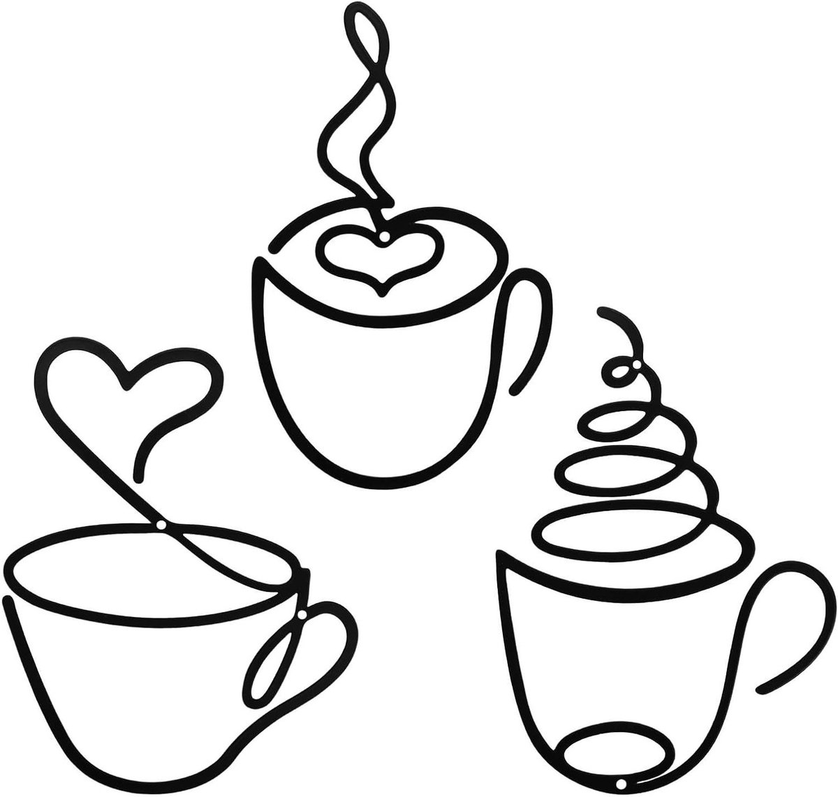Muurdecoratie van metalen afbeeldingen voor woonkamer, keuken en badkamer - 3-delige set met koffie mokken thema