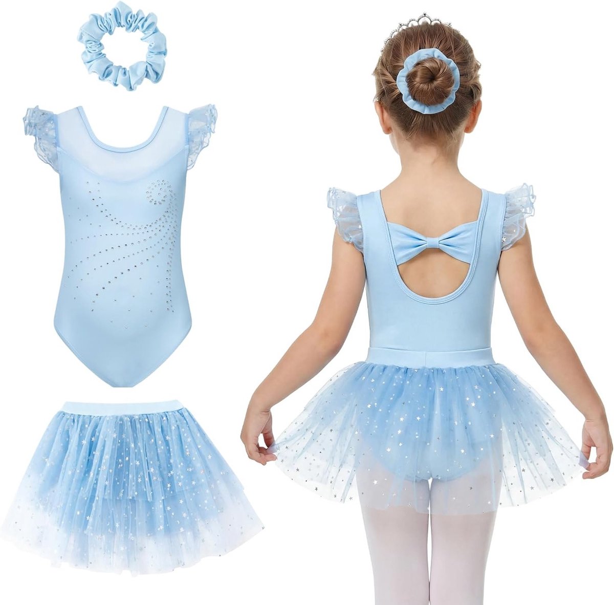 Balletoutfit voor Meisjes met Rimpel Mouwen en Rok | Danskostuum voor 3-10 Jaar | Glanzende Balletjurk