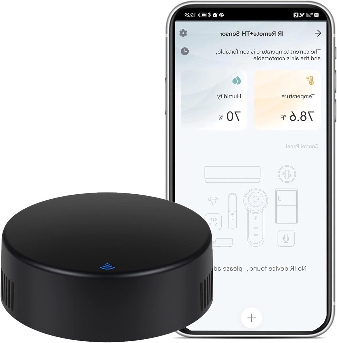 Universele WiFi IR Afstandsbediening met Temperatuur- en Vochtigheidssensor, App- en Spraakbediening, 3-in-1 Thermometer en Hygrometer voor Slimme Huizen, Compatibel met Alexa en Google