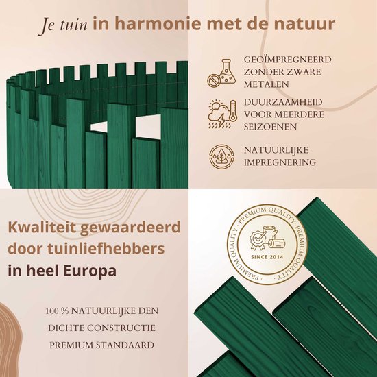 Floranica Borderrand Gazonrand 20 x 100 cm Groen Perkrand Bloembedrand hout geïmpregneerd Palissade Rolboord