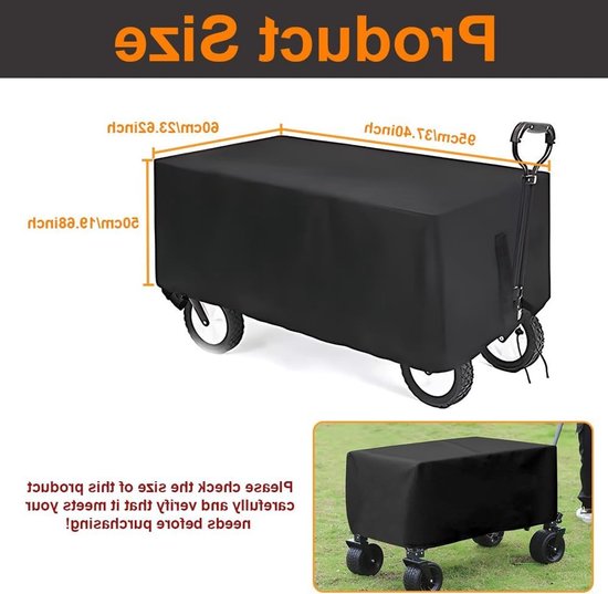 Dailygoods- Bolderkarhoes Waterdicht - Opvouwbare Tuinwagenhoes - Oxford-Stof - Verstelbaar - Inclusief Opbergtas - Zwart (95 x 60 x 50 cm) van Dailygoods — afbeelding 3