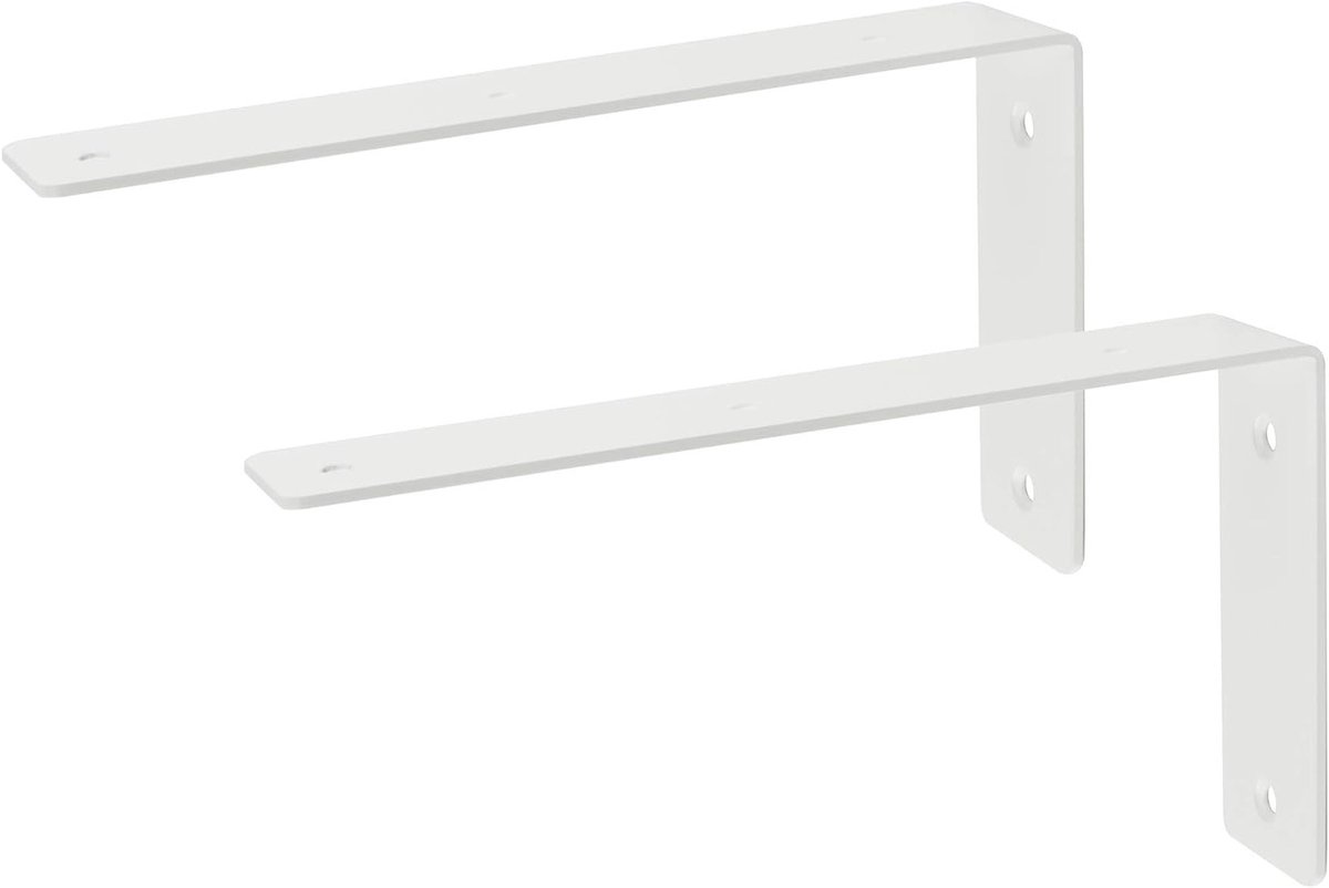 2x Stevige Rechte Plankdragers Wit 22,5 CM - Industriële Plank Beugels RVS