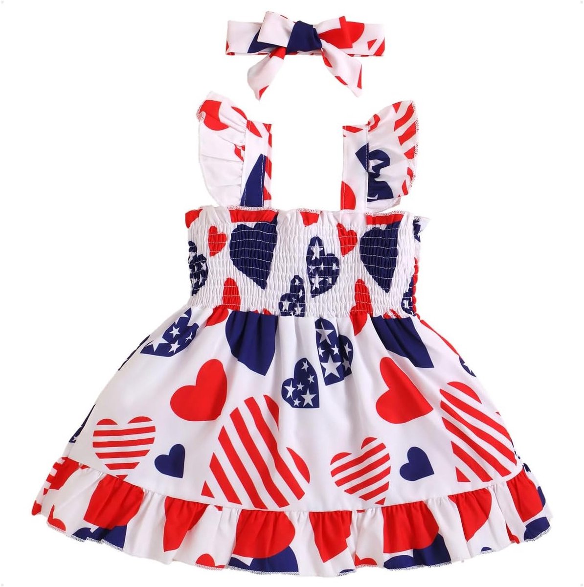 Meisjes Jurk voor Baby's - Mouwloze Jurk met Hartpatroon en Strepen + Haarband Set voor Lente en Zomer 0-3 Jaar (Rood)