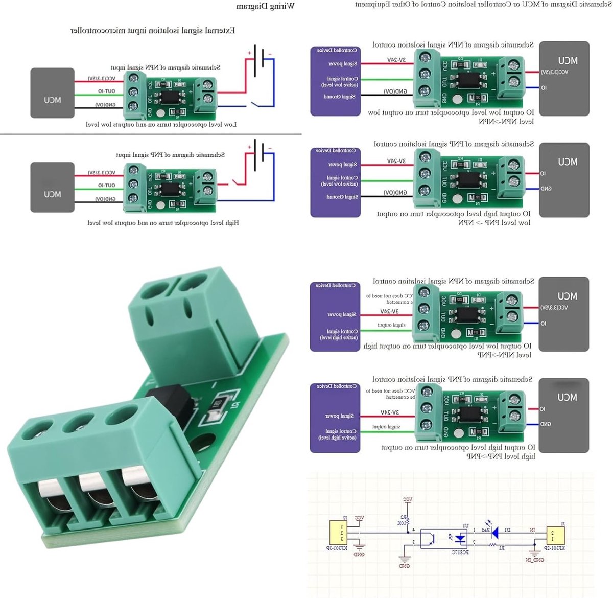 4x 1-kanaals PC817 Optokoppel isolatiemodule (3-5V) voor foto-elektrische isolatie en signaalisolatie