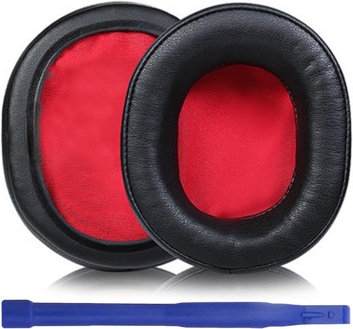 Vervangende oorkussens voor draadloze over-ear Bluetooth hoofdtelefoons, comfortabel en duurzaam, met geheugenfoam en kunstleer (Zwart Rood)