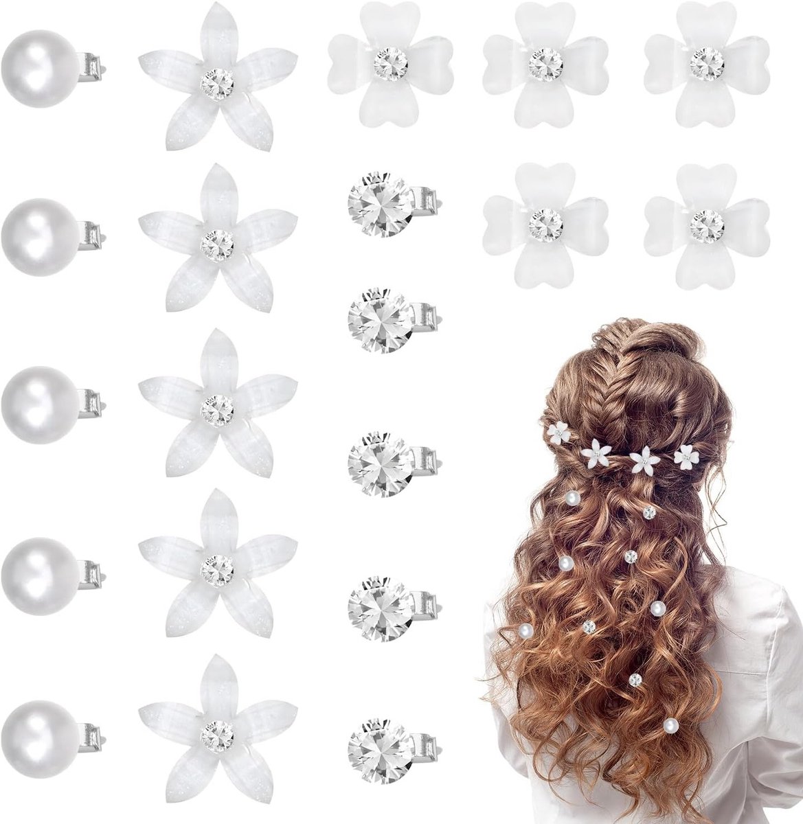 Kleine Bloem Haarclips - 20 Stuks Mini Haaraccessoires met Strass voor Bruiden en Meisjes