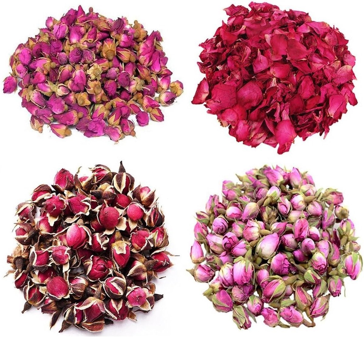 Rozenblaadjes en -knoppen in Bulk voor Botanische Olie - 4 Zakken met Rosa Damascena en Groene Thee