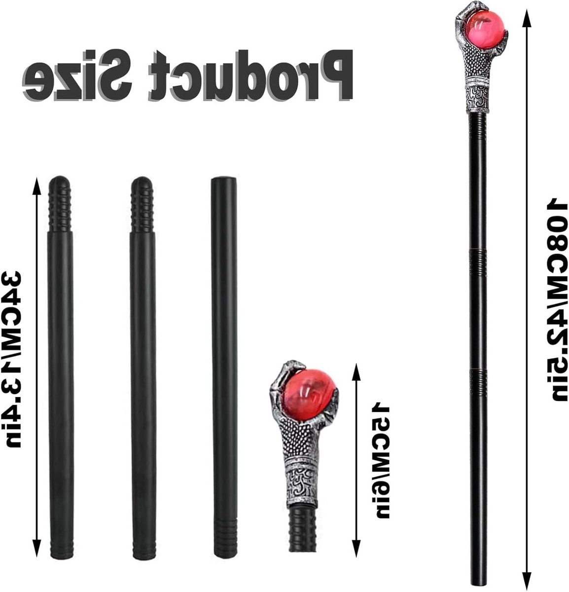 Halloween Scepter van 108 cm voor Kinderen - Toverstok voor Vampiers, Farao's, Heksen en Tovenaars | Kostuumaccessoires voor Cosplay, Carnaval en Themafeesten
