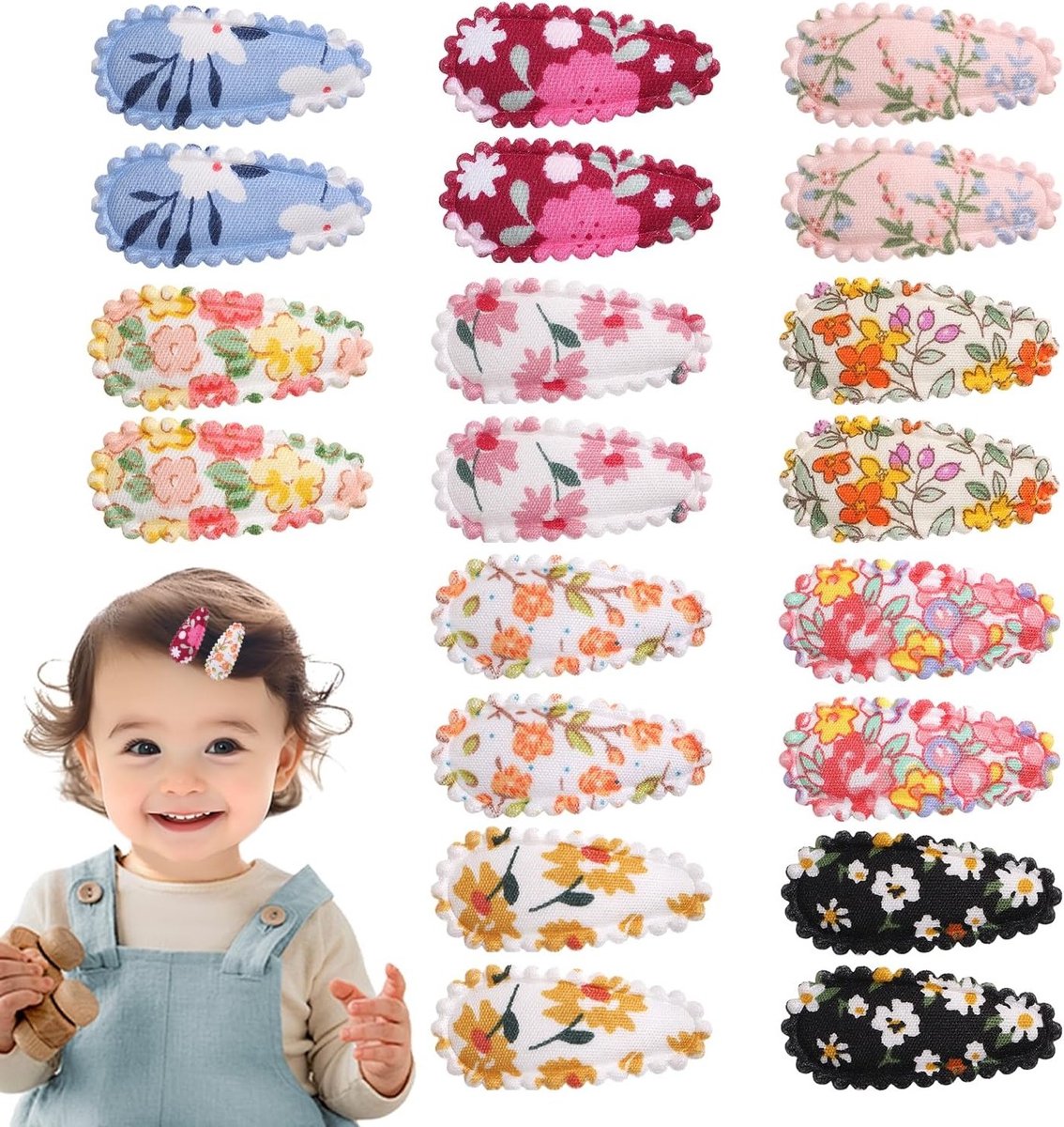 Set van 20 Haarspeldjes voor Peuters, Bloemenprint, Antislip Haaraccessoires voor Meisjes, Kleurige Haarclips en Baby Haaraccessoires