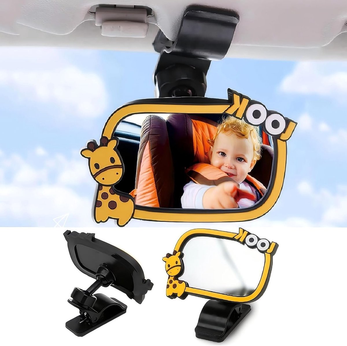 Baby Achteruitkijkspiegel voor Auto, 360° Draaibaar, Schokbestendig en Met Bevestigingsclips voor Veiligheid en Comfort van Baby