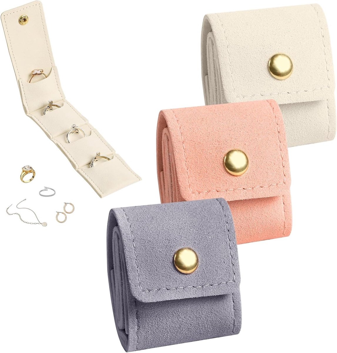 Set van 3 Mini Reisjuwelen Tassen met Gesp, Draagbare Vouwbare Multifunctionele Organizer voor Sieraden en Accessoires