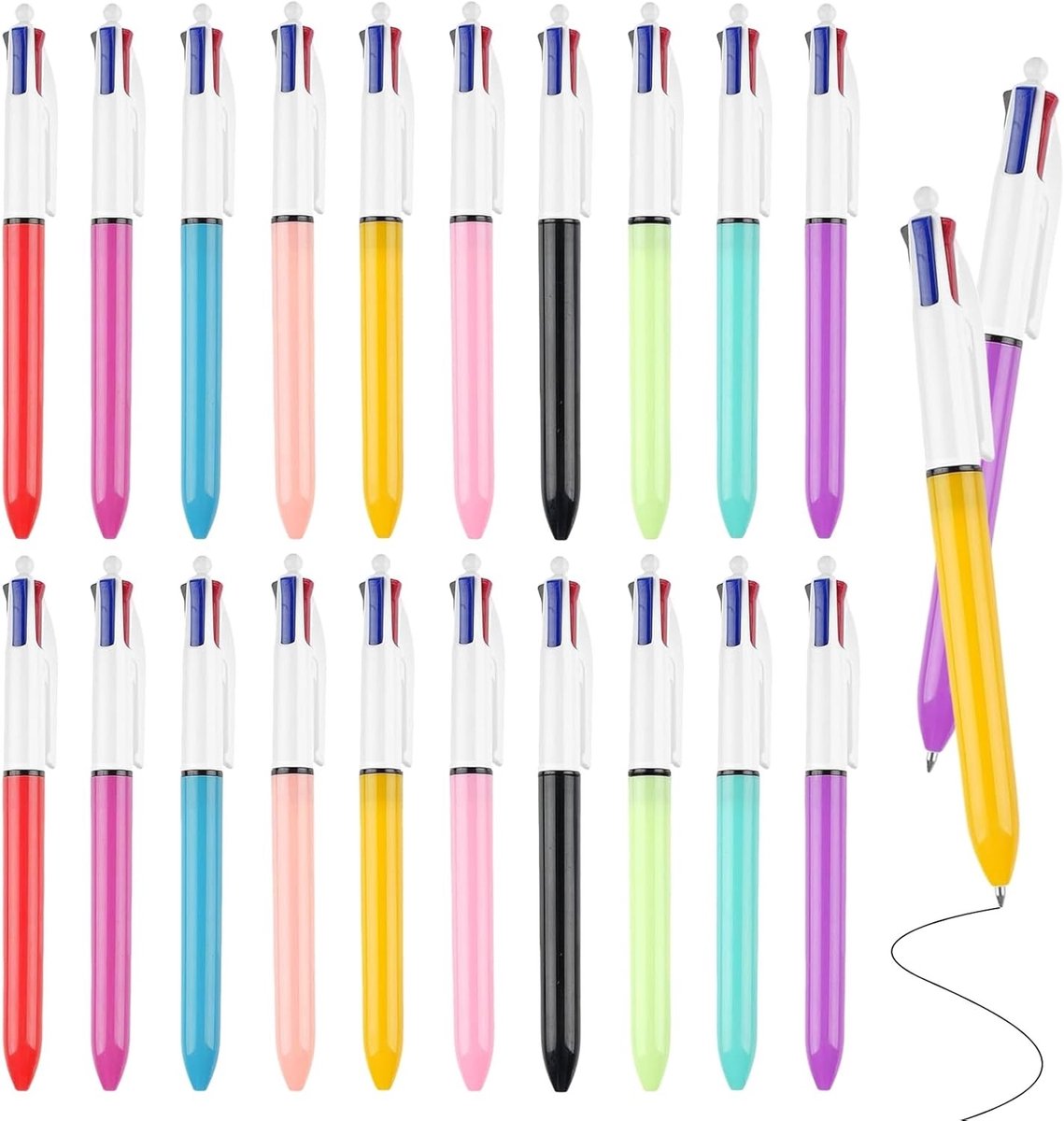 4-Kleuren Balpennen - Vierkleurige Pennen - Aantekeningen Maken - Intrekbaar Kleurwissel - 20 Stuks - Veelkleurig