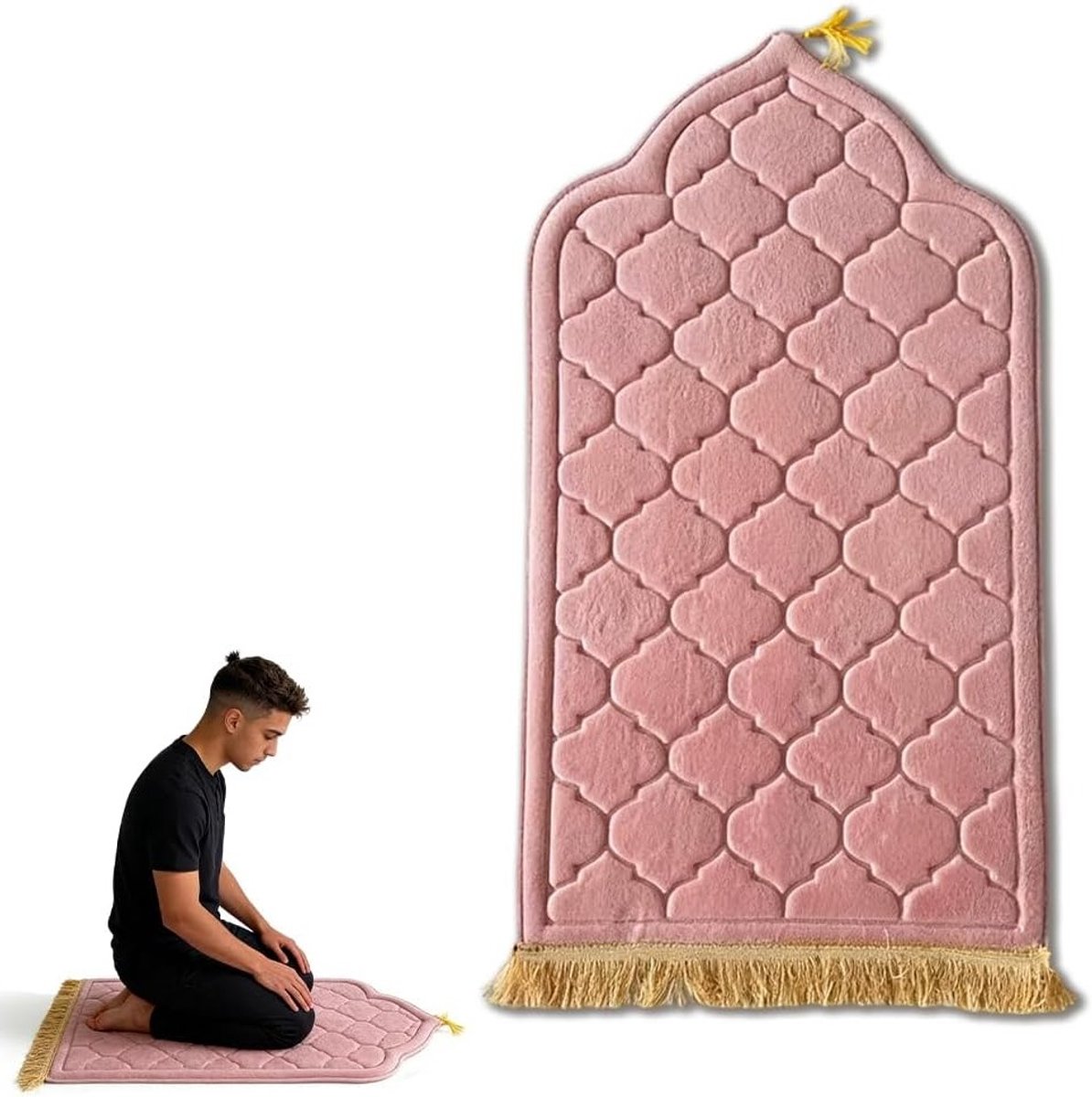 Zachte en Dikke Gebedsmat voor Ramadan en Umrah, Turkse Stijl, Ideaal als Tespih Gift - 65 x 110 cm (Roze)