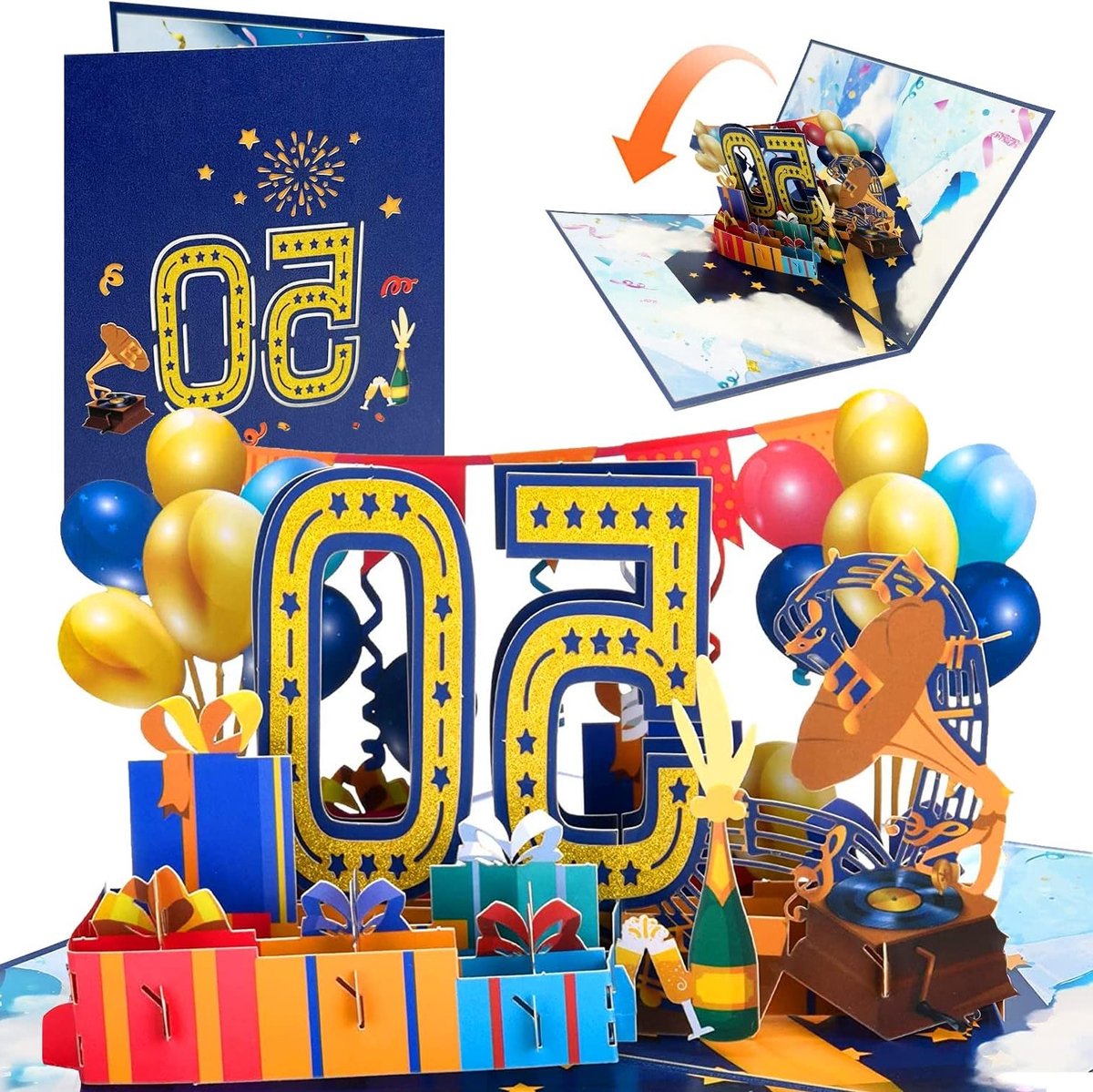 3D Verjaardagskaart voor 50 Jaar, Pop-Up Kaart met Envelop, Uniek Cadeau voor Vrouwen, Mannen en Vrienden
