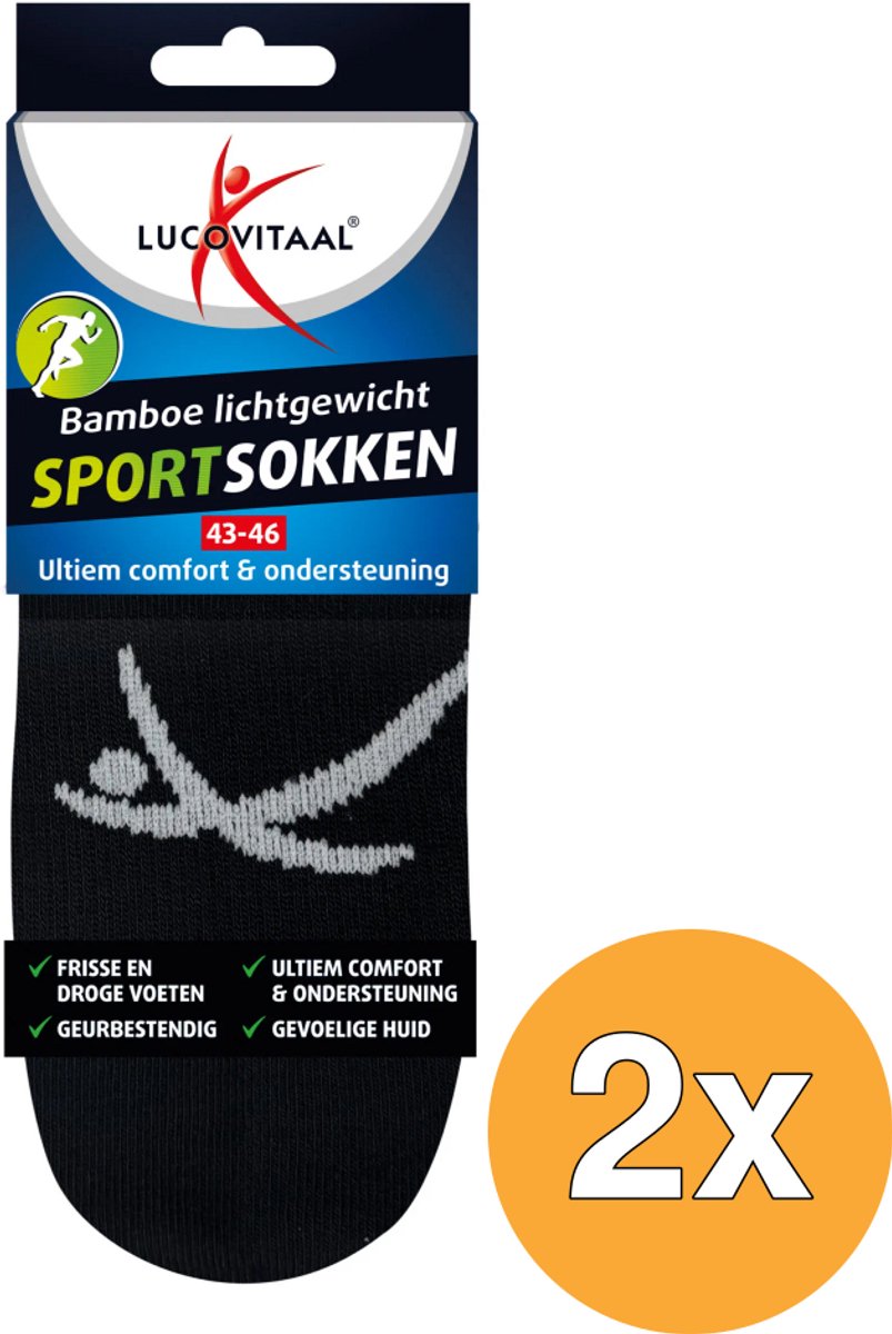 2x Lucovitaal Sportsok Bamboe 43-46 zwart (1 paar)