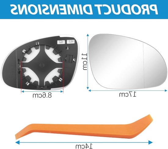 Verwarmde Vervangende Spiegelglas voor VW Golf 5, Passat B6 en Jetta 5 (2006-2010) - Zijspiegel Glas voor Bestuurderszijde, Achteruitkijkspiegel Accessoire van Merkloos — afbeelding 5