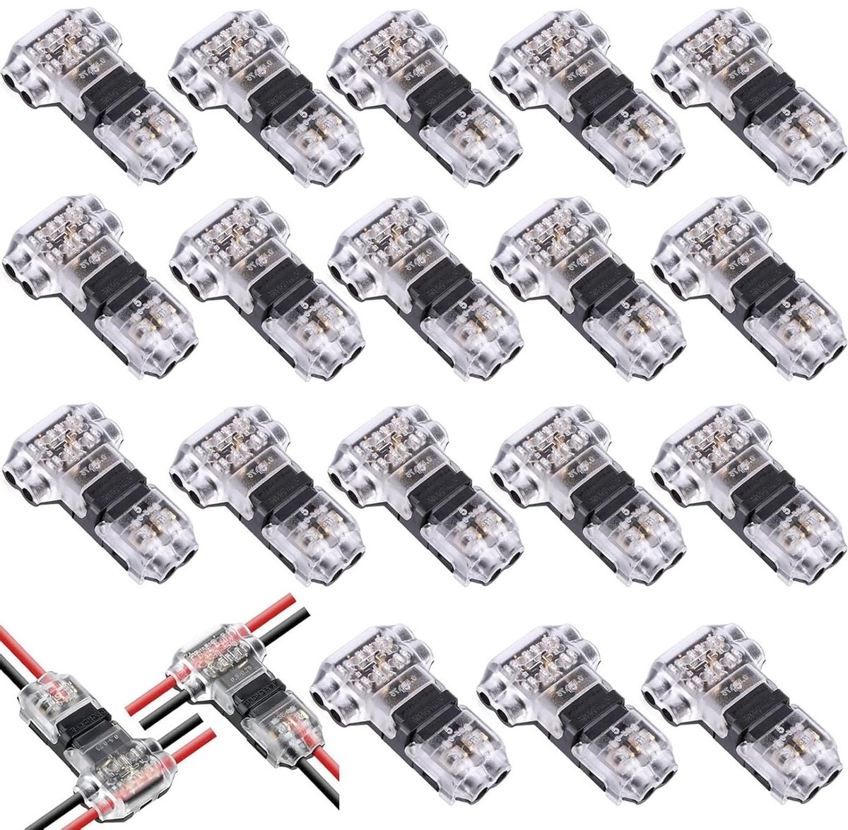 20 Stuks Waterdichte T-Connectoren voor Snelle Verbinding, 2-Pins T-Tap Kabelverbinding, Ideaal voor Elektrische Toepassingen en Kabelsplitters, 18-22 AWG.