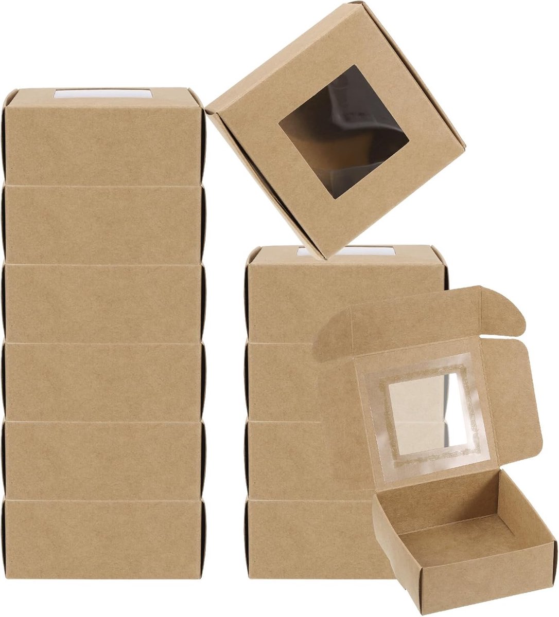 3,5 x 3,5 x 1,5 inch papieren zeepdoos met venster - 30 stuks zelfgemaakte vierkante zeepdozen - cadeautjes verpakkingsdozen voor verjaardag en Kerstmis - doe-het-zelf ambacht bruin