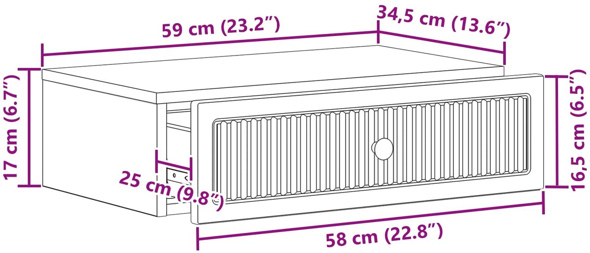 vidaXL Wandgemonteerde - Zijtafel - 59 - x - 34,5 - x - 17 - cm - Bewerkt - hout Artisanaal eiken