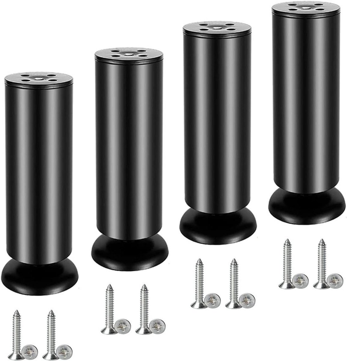 Meubelpoten Set - Kastpoten Ondersteuning - Meubels Verhoging - Roestvrij Staal - 18 cm Hoog - Zwart