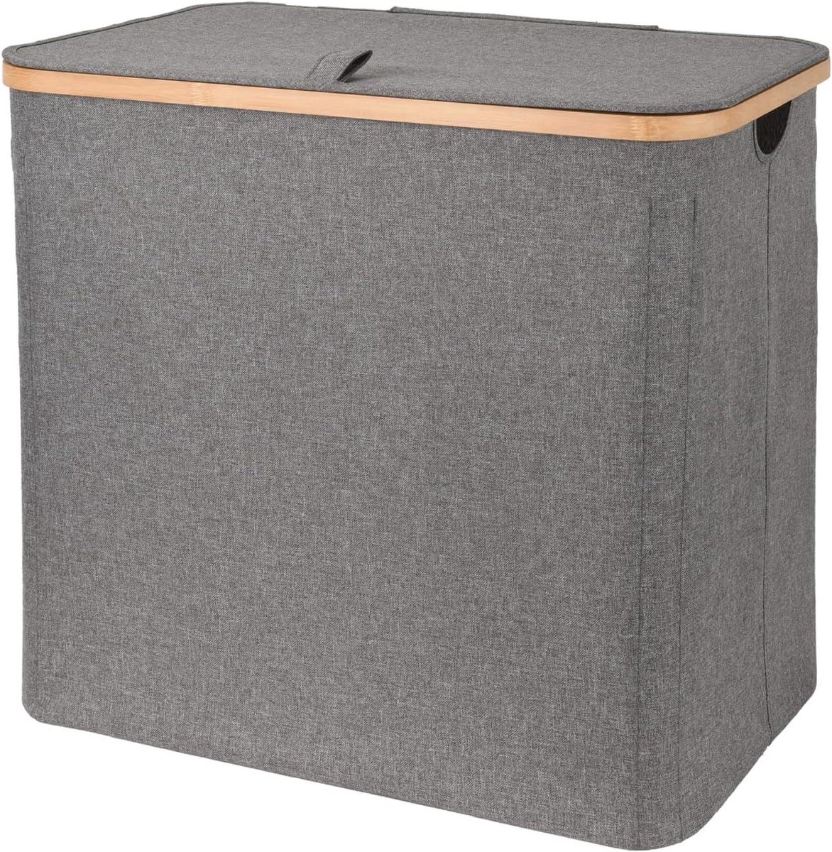Wasmand Textiel - Wasbak Bamboe - Wassen Opbergen - Met Deksel - 60 Liter - Grijs