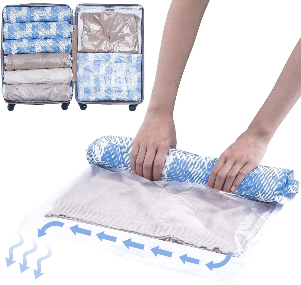 Kleine Vacuümzakken - Opbergzakken Kleding - Ruimte Besparen Reizen - Zonder Stofzuiger - 12 Stuks - Blauw