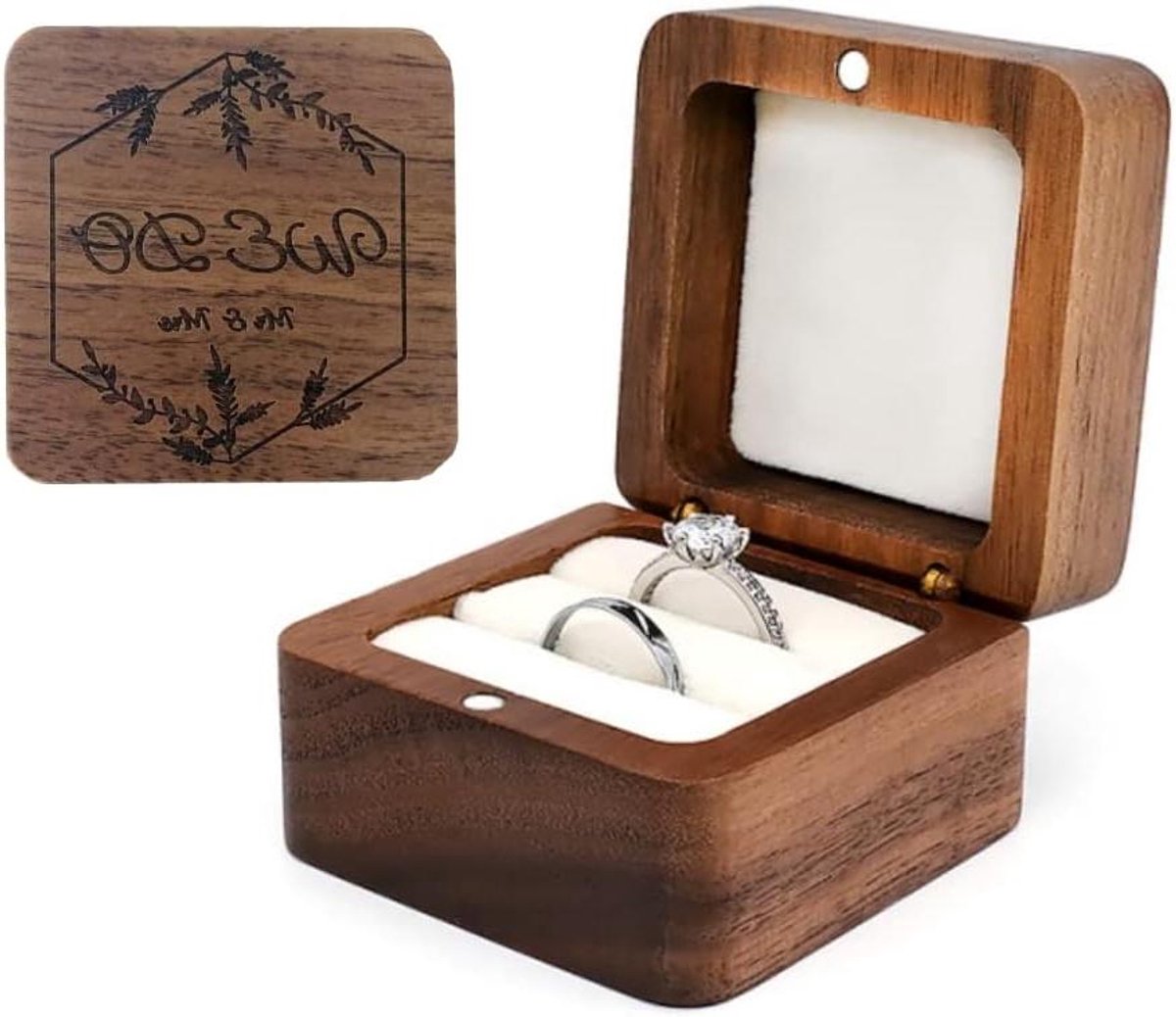 Houten Ringendoos - Bruiloft Houder - Huwelijks Ceremonie - Gravering