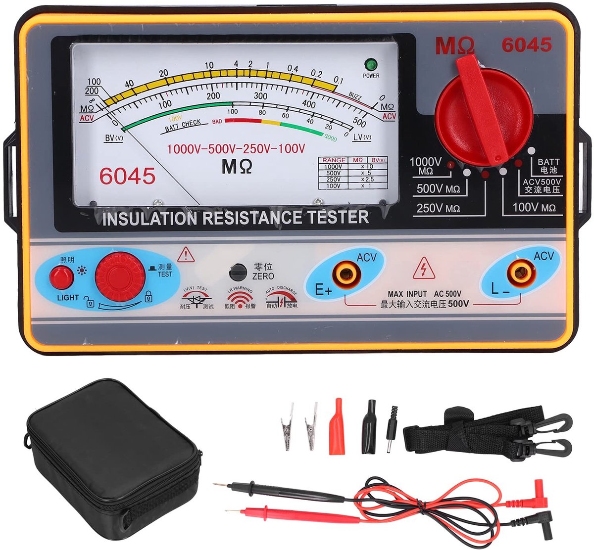 SPHProducts - Isolatieweerstandstester - Megohmmeter - Batterijgevoed - 1KV - Aardingsweerstandsmeter - 5MΩ‑2000MΩ - Geschikt voor professioneel gebru