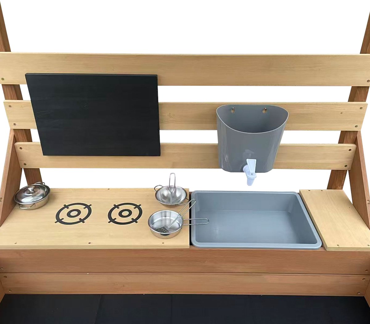 AXI Bo Zandbak & Speelhuisje 159 x 105 cm met Speelkeuken en Picknicktafel Bruin – FSC hout – Met Krijtbord en 6-delig Zandbak Accessoireset – Inclusief afdekzeil en gronddoek – 10 jaar garantie — afbeelding 7