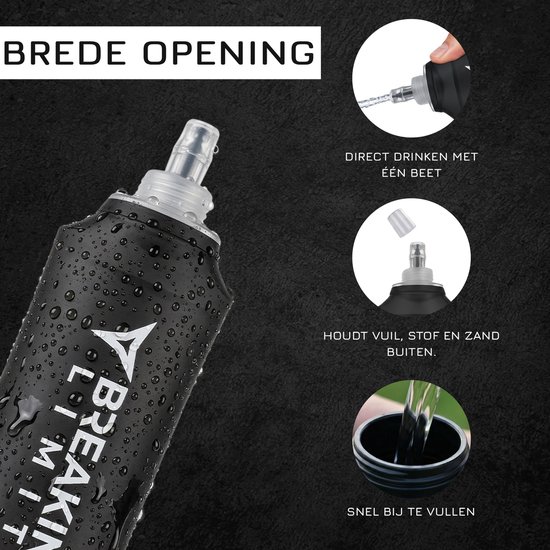 Breaking Limits Soft Flask 500 ML - 2 Pièces - Gourde d'eau Pliable - Flexible & Compacte - Gourde de Course