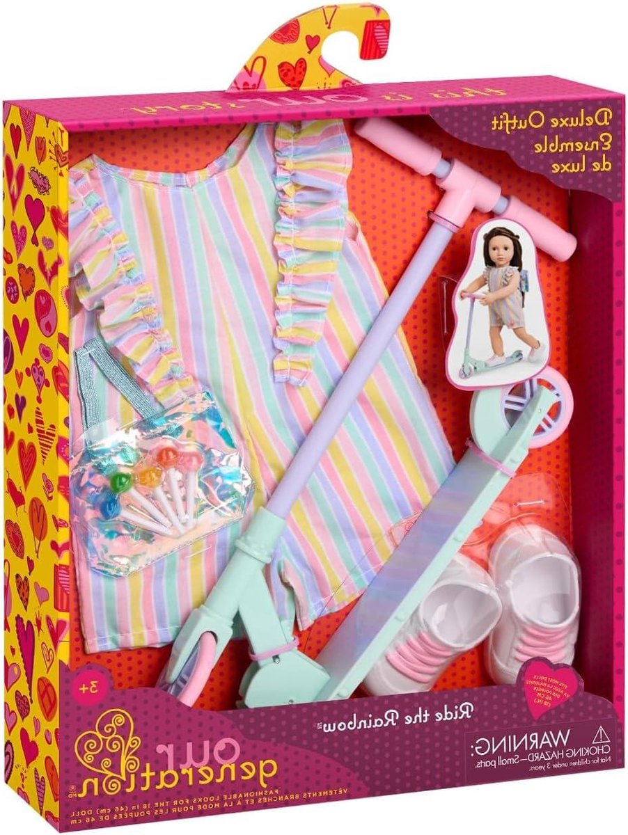 Poppenkleding Set - Accessoires voor poppen - Poppen aankleden - Inclusief scooter - 46 cm - Multicolor