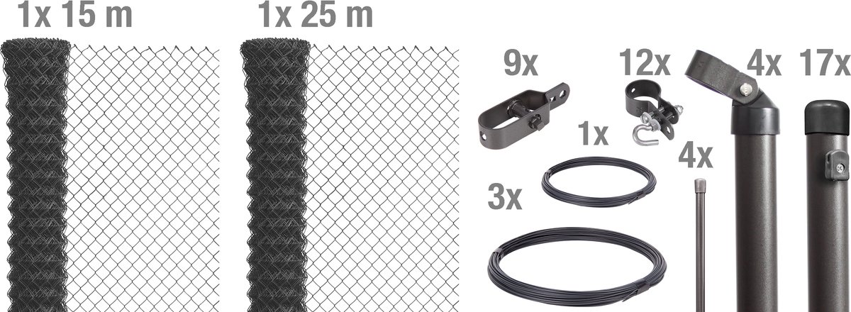 Alberts 634797 gaashek als complete hekwerkset, voor inbetonneren, antraciet metallic, hoogte 100 cm, lengte 40 m