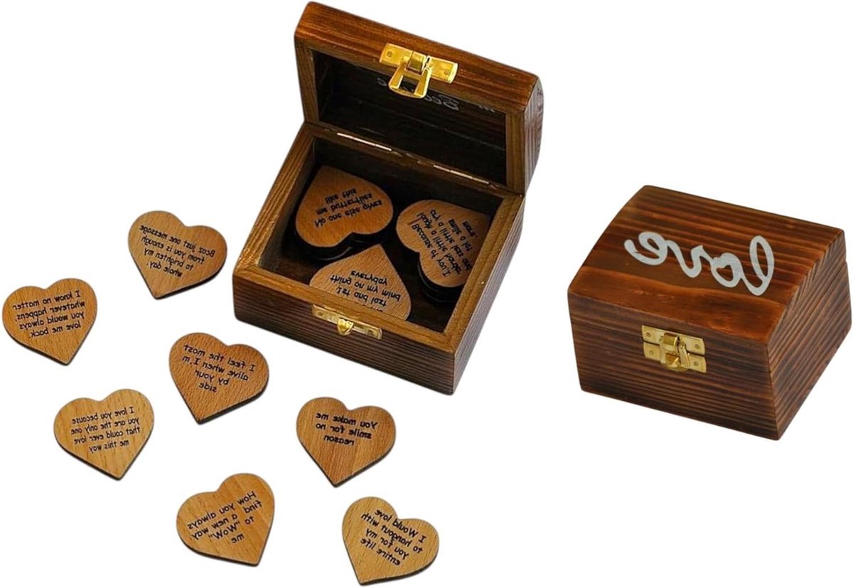 Liefdeshartjes Cadeau - Romantische Gebaren - Gevoelens Uiten - 15 Houten Hartjes - 45 x 89 x 3 Inch - Houtkleur