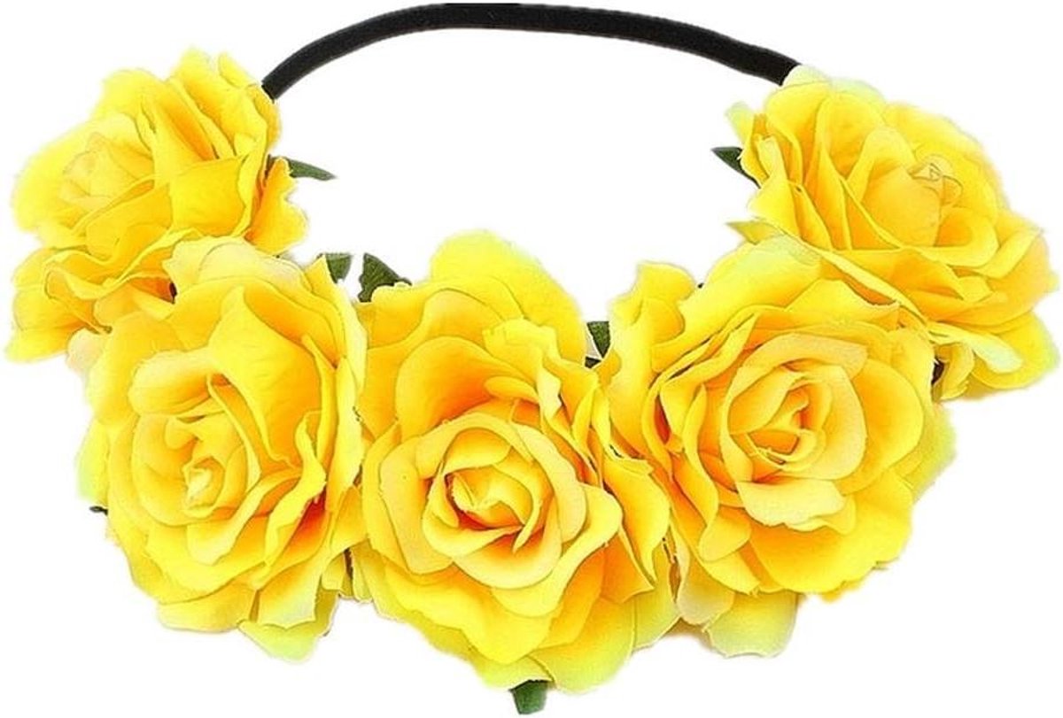 Bloemenkroon Hoofdband - Bloemenkrans Garland - Feestelijk Accessoire - Handgemaakt Design - Verstelbaar - Geel