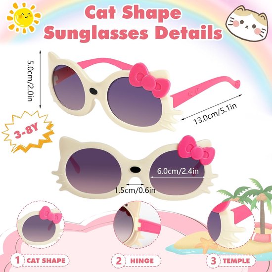 Kinder Zonnebrillen Meisjes - Hartjes Bril Kattenbril - Feestelijke Bescherming - Drie Leuke Designs - 3 Stuks - Roze van Kinder — afbeelding 4