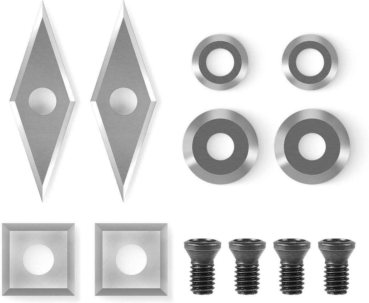 8pcs Tungsten Carbide Inserts - Wood Lathes - Mounting Screws - Indexable Insert Set voor Houtbewerking - Snijden - Afwerking