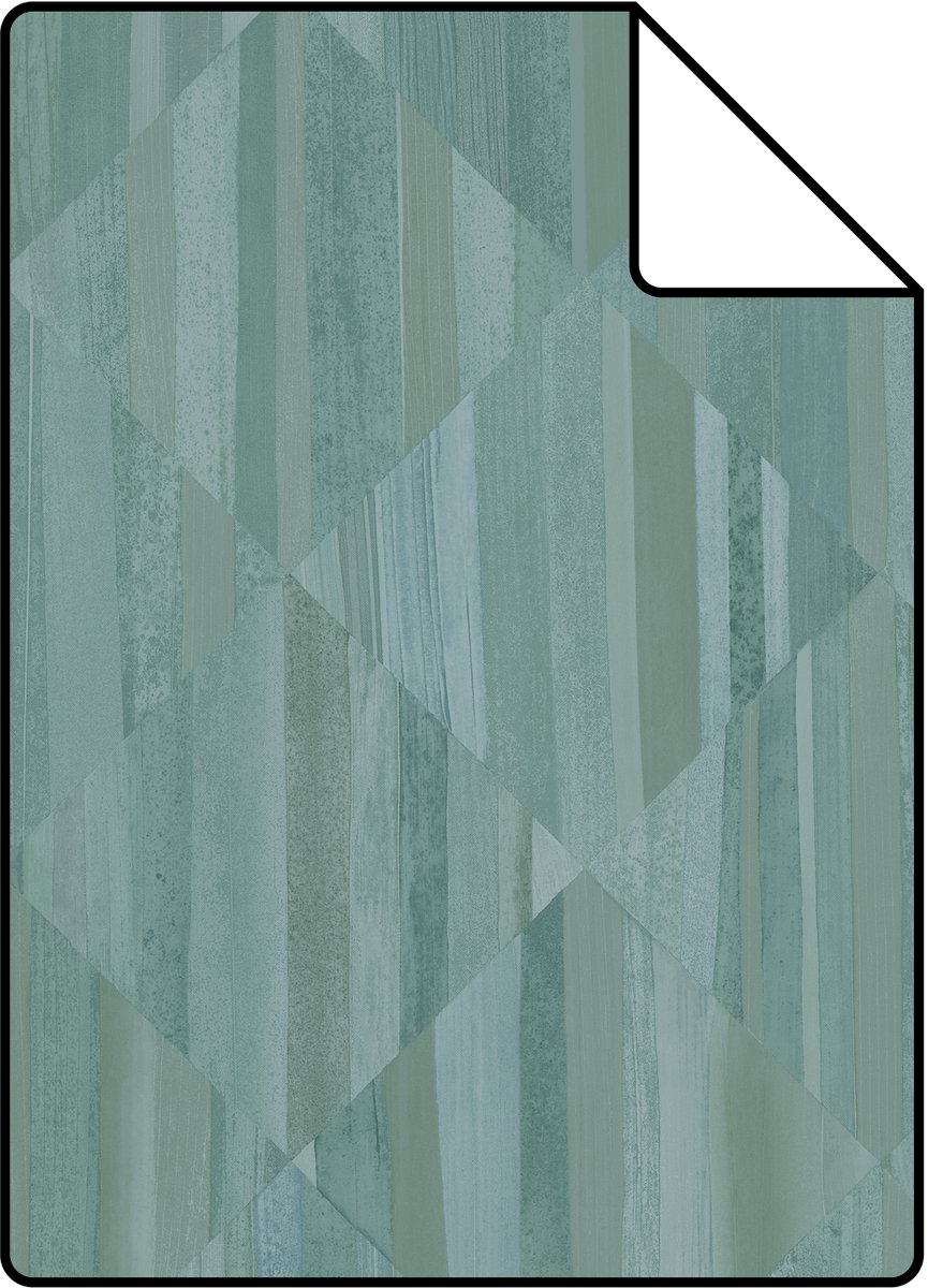 Proefstaal Origin Wallcoverings behang 3D-houtmotief blauwgroen - 26.5 x 21 cm - 347869-S
