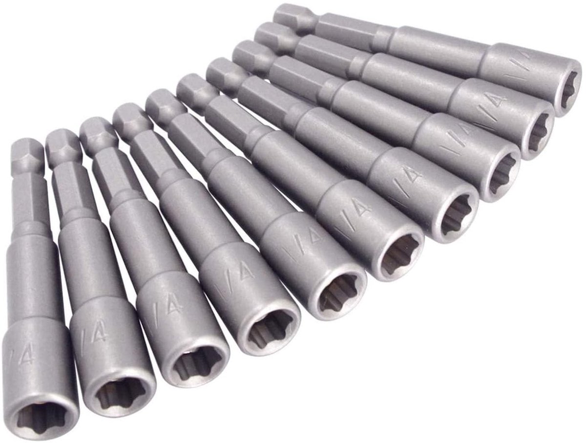 ONF3 - Moer Setter Driver Set - 10 Stuks - Handboor en Schroevendraaier Accessoire - 1/4 Inch Magnetisch - Voor Sleutel en Verlengstang - 65 mm ...