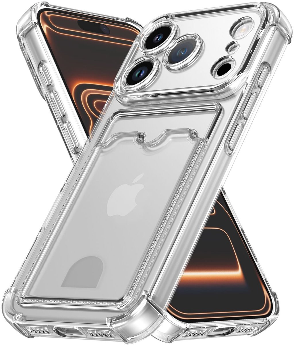 Transparant Hoesje met Pasjeshouder Geschikt voor iPhone 17 Pro | Back Cover Dun TPU | Schokbestendig | Ultra Dun | Kaarthouder Achterkant | Shockproof | Doorzichtig