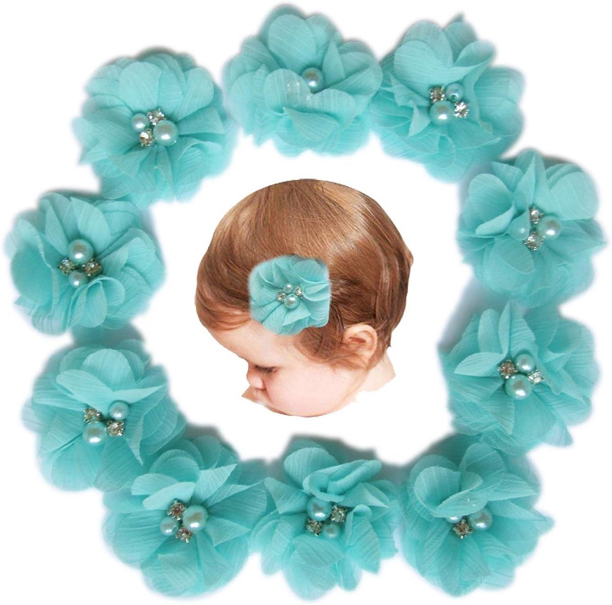 Bloem Haarspeldjes - Bloemen Clips - Feestelijk Haar - Met Parel Strass - 2 inch - Mint