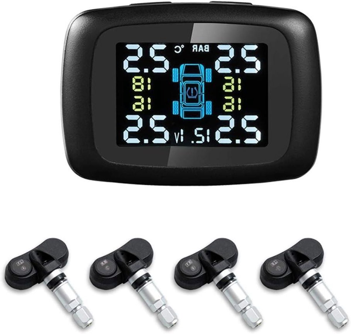 Banden Spanningsmeter - TPMS Systeem - Veilig Rijden - Real-time Monitoring - 4 Interne Sensoren - Zwart