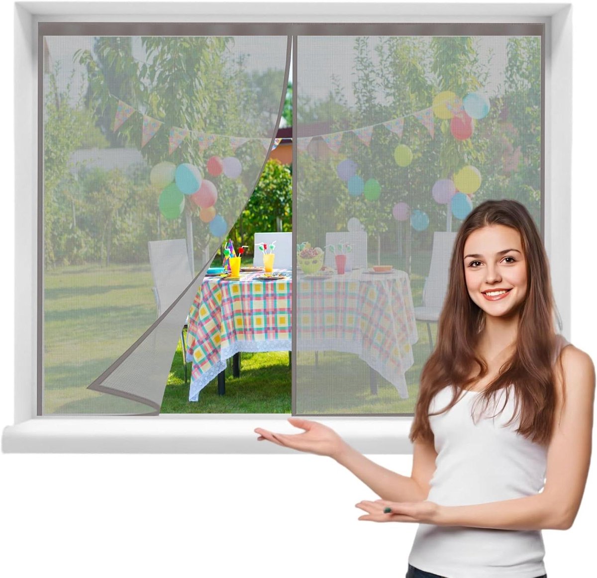 Horren Deur - Insectenwering Raam - Frisse Lucht Binnen - Zelfsluitend Magneet - 50x150cm - Grijs