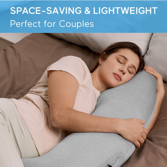 Momcozy J Vorm Zwangerschapskussen – Ergonomisch Steunkussen voor Zijslapen – Jersey Stof - Lichtgrijs — afbeelding 3
